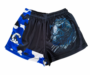 Boar Busting Blue Pocket Footy Shorts - Adults