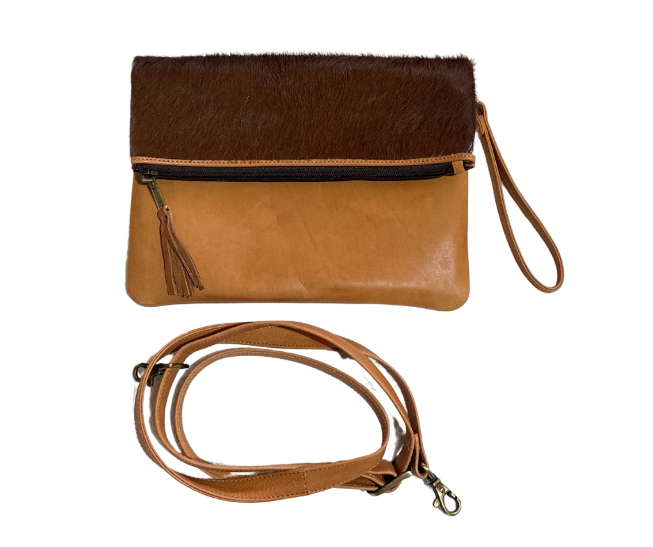 Sweden Genuine Leather and Cow Hide Fold Over Bag