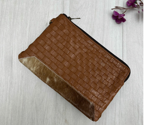 Detroit Genuine Leather and Cowhide Clutch - Tan 1