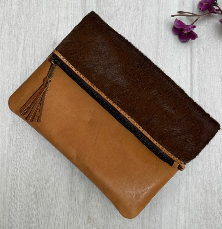 Sweden Genuine Leather and Cow Hide Fold Over Bag