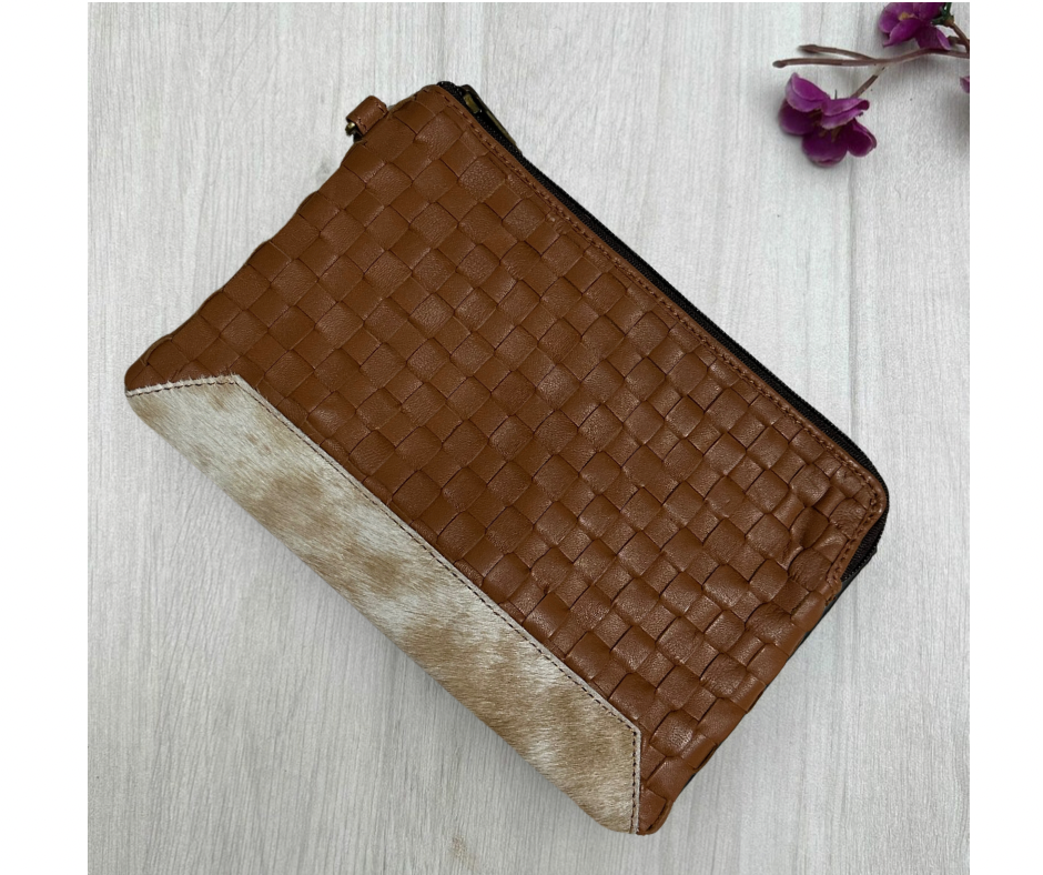 Detroit Genuine Leather and Cowhide Clutch - Tan 2