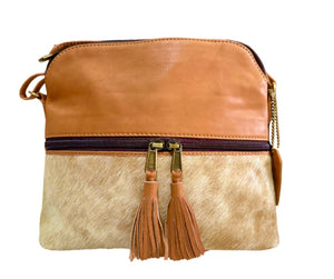 Finland Genuine Leather and Cow Hide Handbag - Tan 2