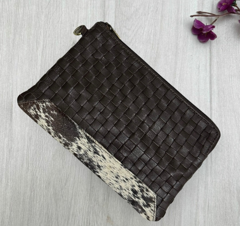 Detroit Genuine Leather and Cowhide Clutch - Chocolate 2